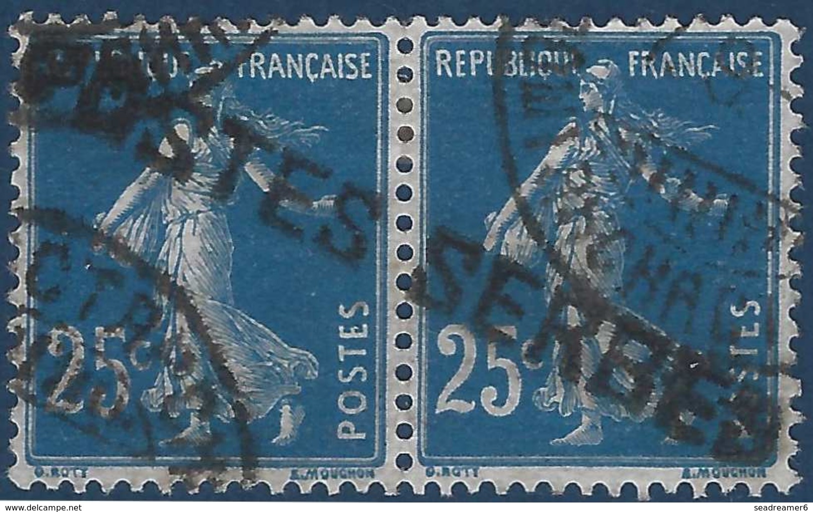 France Postes Serbes à Corfou N° 8 Paire 25c Semeuse N°140 Obliteration Serbe RR - Kriegsmarken