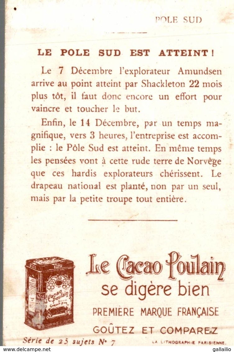 CHROMO CHOCOLAT POULAIN ORANGE LA CONQUETE DU POLE SUD LE POLE SUD EST ATTEINT - Poulain