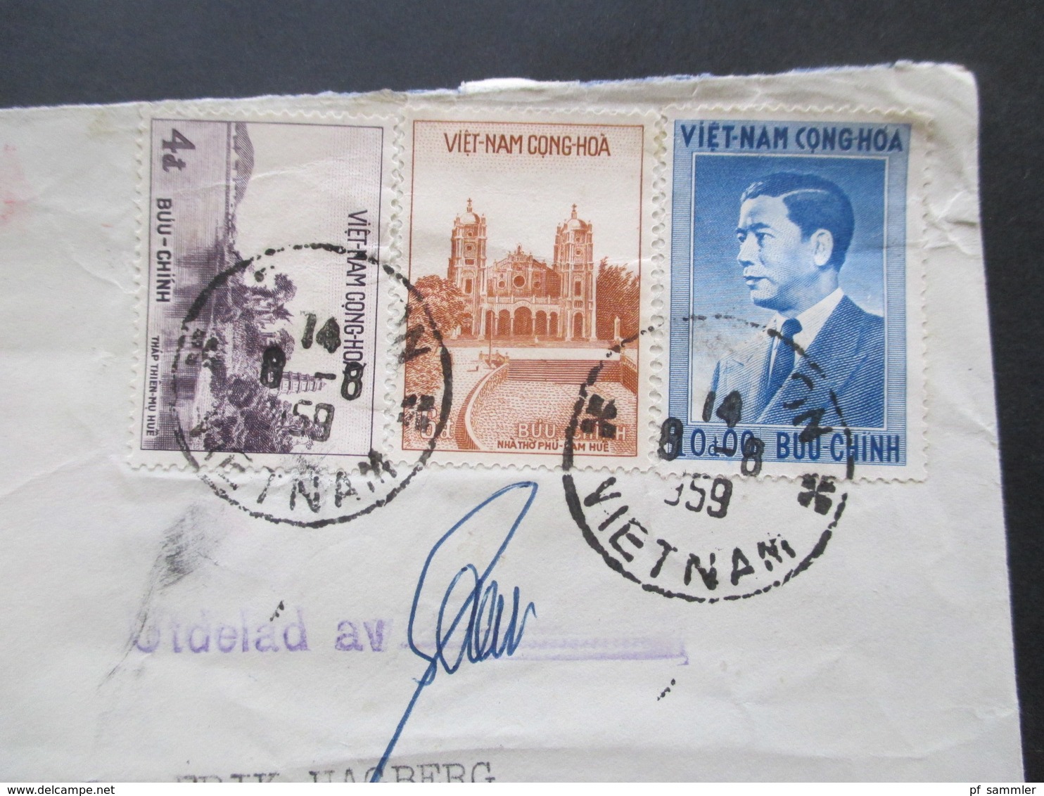 Vietnam 1959 Republique Du Viet-Nam Auslandsbrief Nach Malmö Schweden Und Weitergeleitet! Viele Stempel Und Vermerke!! - Vietnam