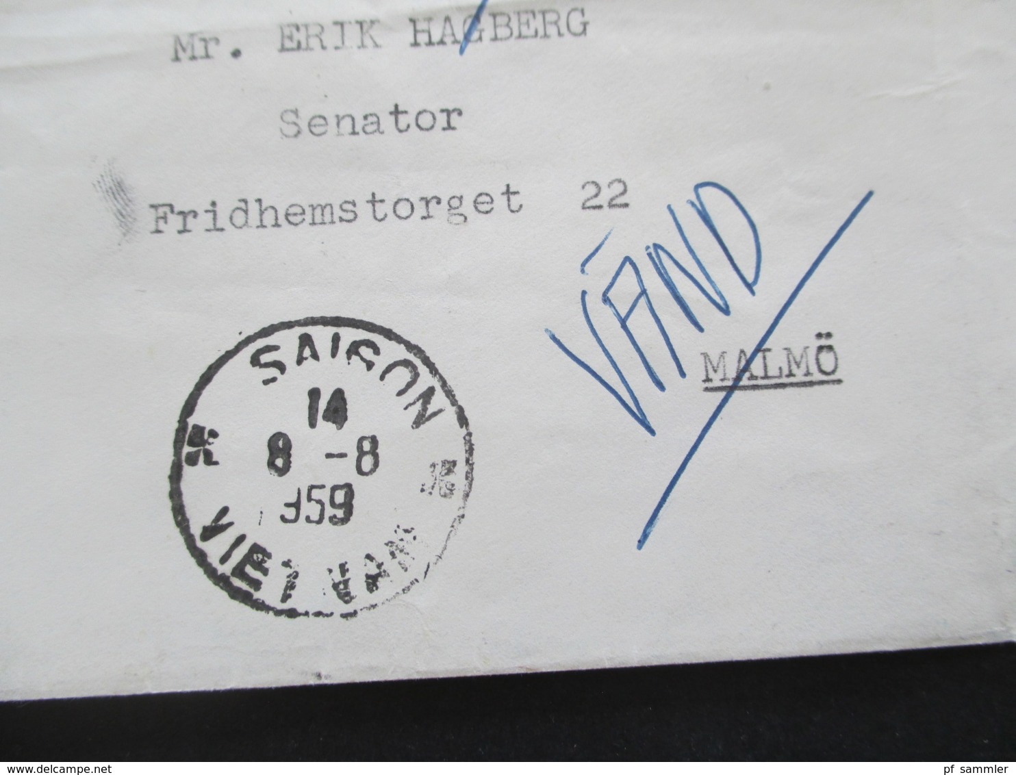 Vietnam 1959 Republique Du Viet-Nam Auslandsbrief Nach Malmö Schweden Und Weitergeleitet! Viele Stempel Und Vermerke!! - Vietnam