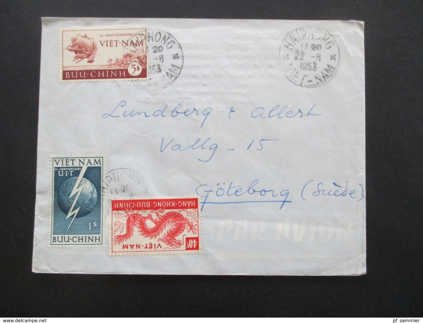 Vietnam 1953 Auslandsbrief Haiphong Nach Schweden! MiF Nr. 81, 82 Und 87 Par Avion / Luftpost - Viêt-Nam