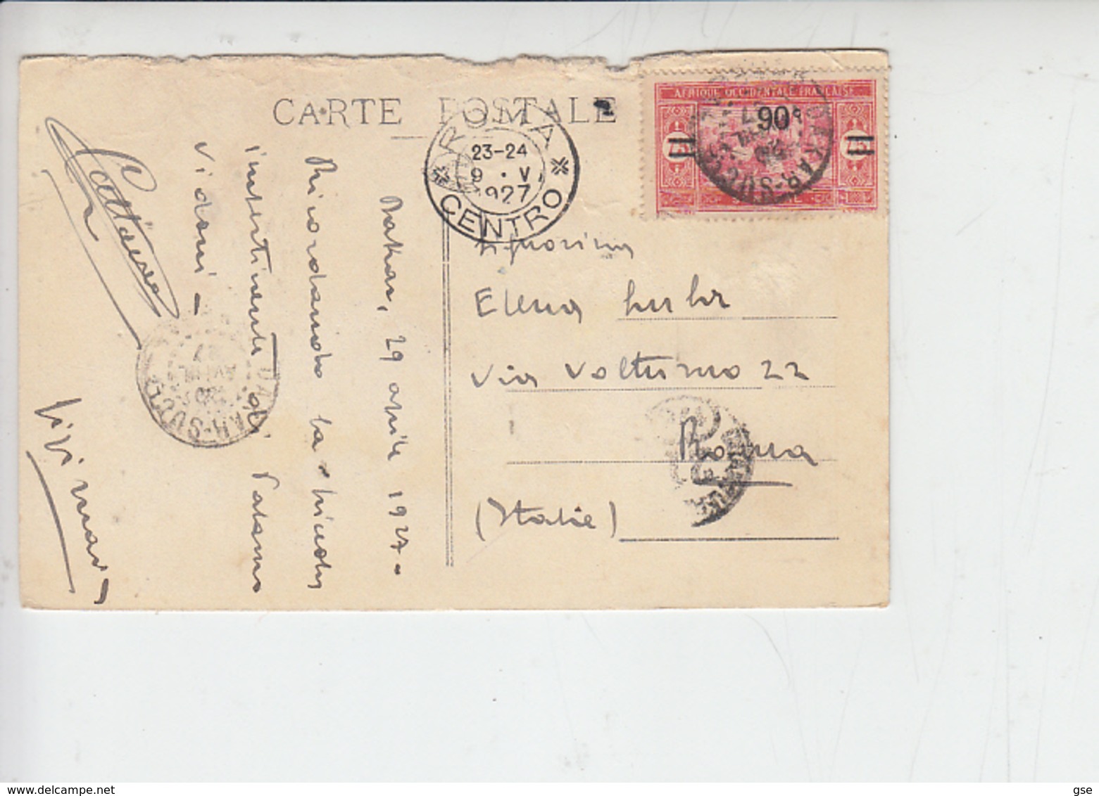 A.O.F. - SENEGAL  1927 - Cartolina Per L'Italia - Storia Postale