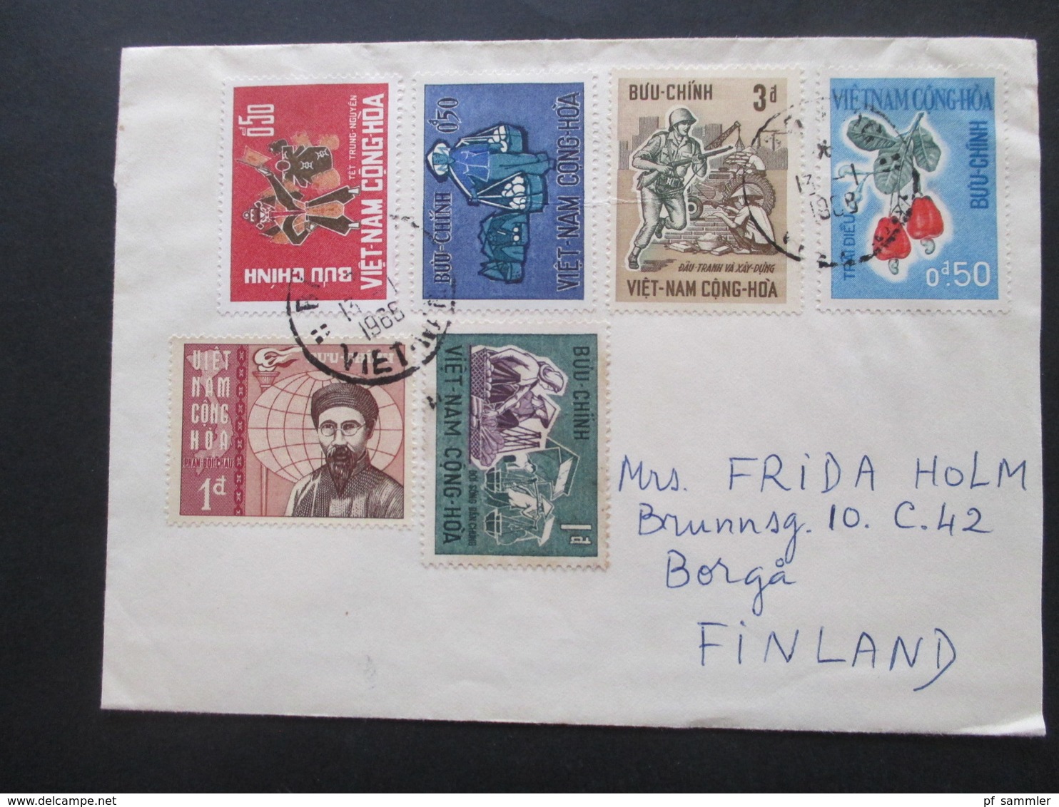Vietnam / Süd Vietnam 1968 Auslandsbrief Nach Finnland! 6 Marken Und Mit Inhalt!! Radio Station Baoloc Lambong - Vietnam