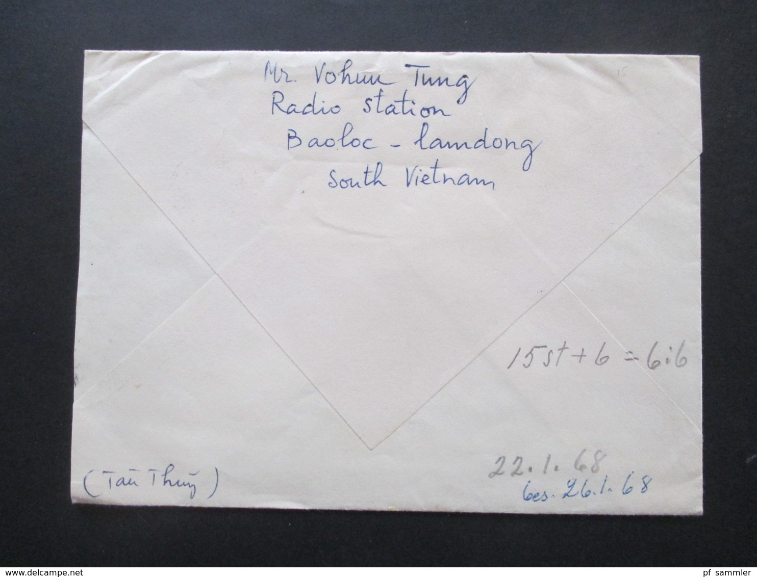 Vietnam / Süd Vietnam 1968 Auslandsbrief Nach Finnland! 6 Marken Und Mit Inhalt!! Radio Station Baoloc Lambong - Vietnam