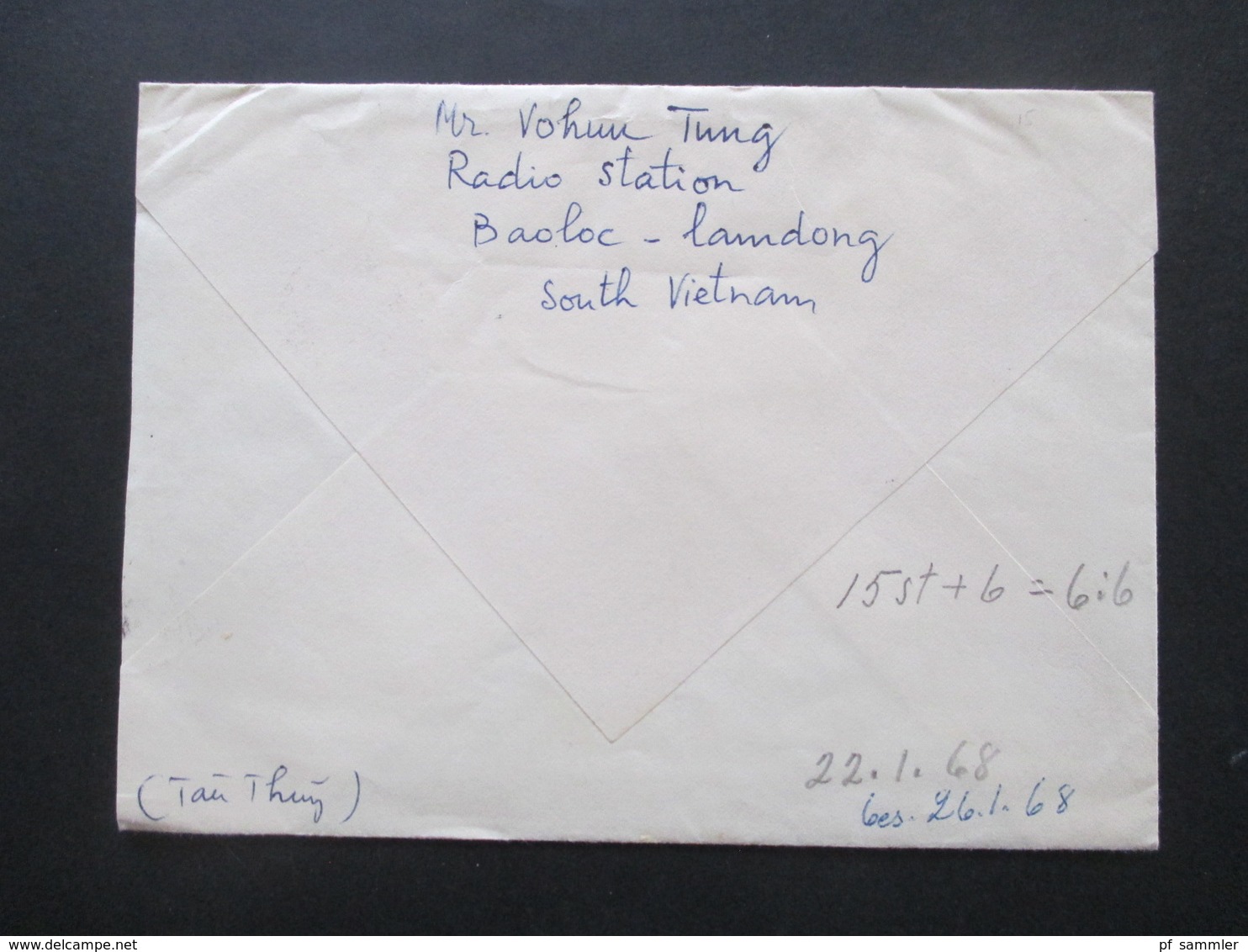 Vietnam / Süd Vietnam 1968 Auslandsbrief Nach Finnland! 6 Marken Und Mit Inhalt!! Radio Station Baoloc Lambong - Viêt-Nam