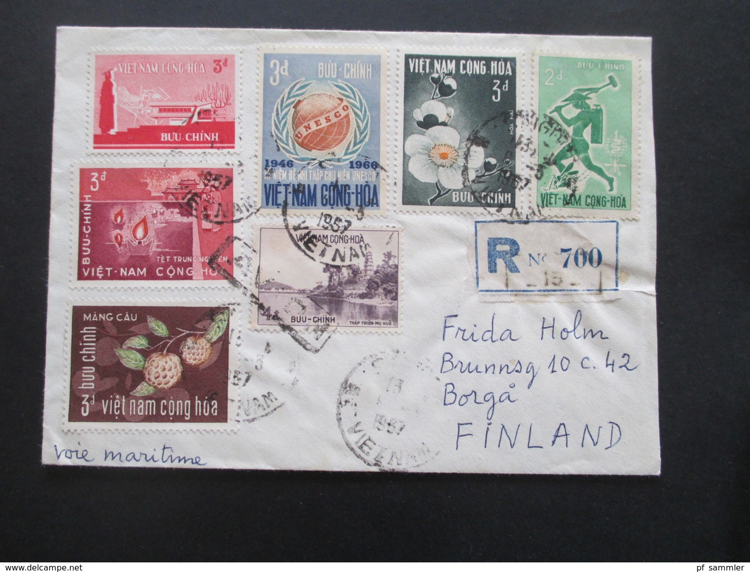 Vietnam / Süd Vietnam 1967 Auslandsbrief Nach Finnland! 7 Marken Mit Inhalt! Einschreiben!! Voie Maritime - Vietnam