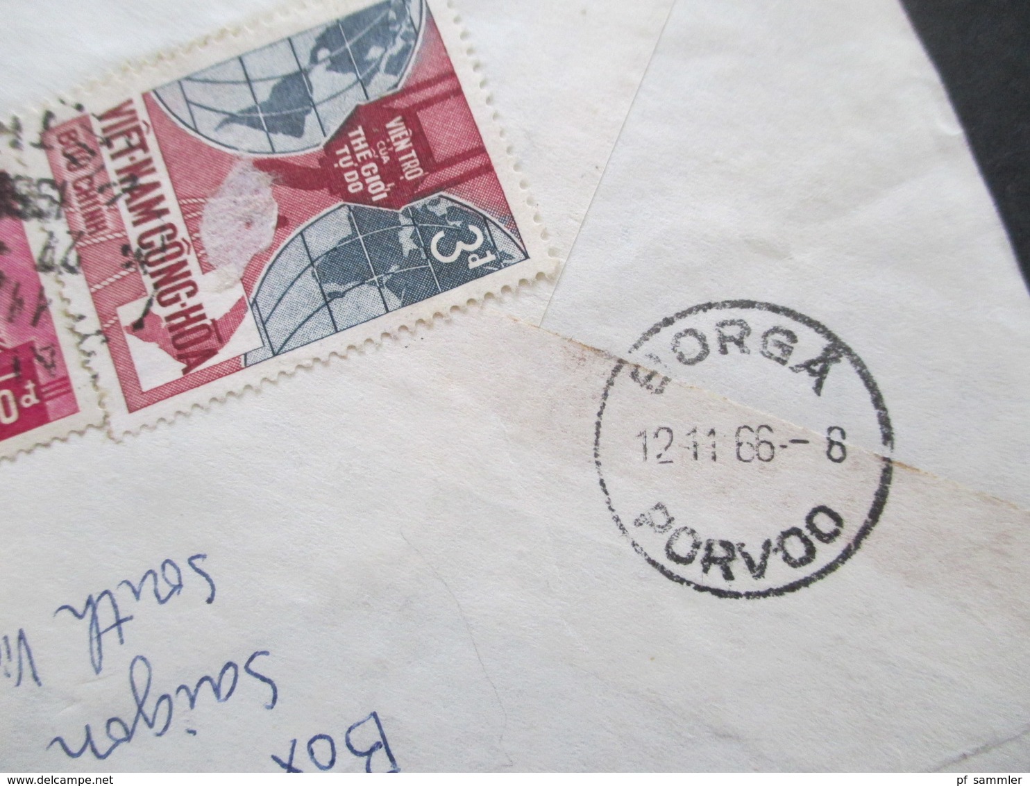 Vietnam / Süd Vietnam 1966 Voie Maritime Auslandsbrief nach Borga Finnland. Einschreiben Saigon CTC