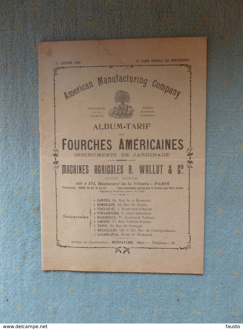 Album Tarif American Manufacturing Compagny Fourches Américaines R Wallut Paris - Agriculture