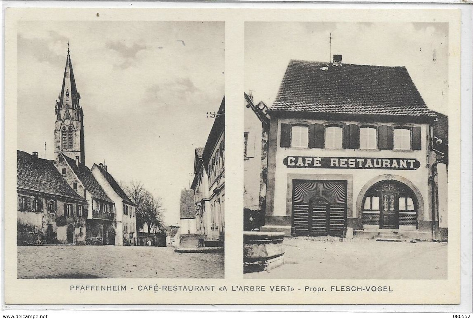68 PFAFFENHEIM . Café-restaurant "A L'Arbre Vert" , De Flesch-Vogel , édit : E Heise Wintzenheim , Années 10 , état SUP - Altri & Non Classificati
