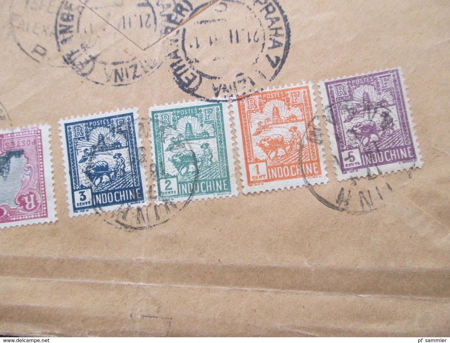 Indochine 1931 Auslandsbrief Vinh Annam - Prag Militärpost S.M.R 4/5 Regt. Über Ägypten! 11 Stempel!! RR