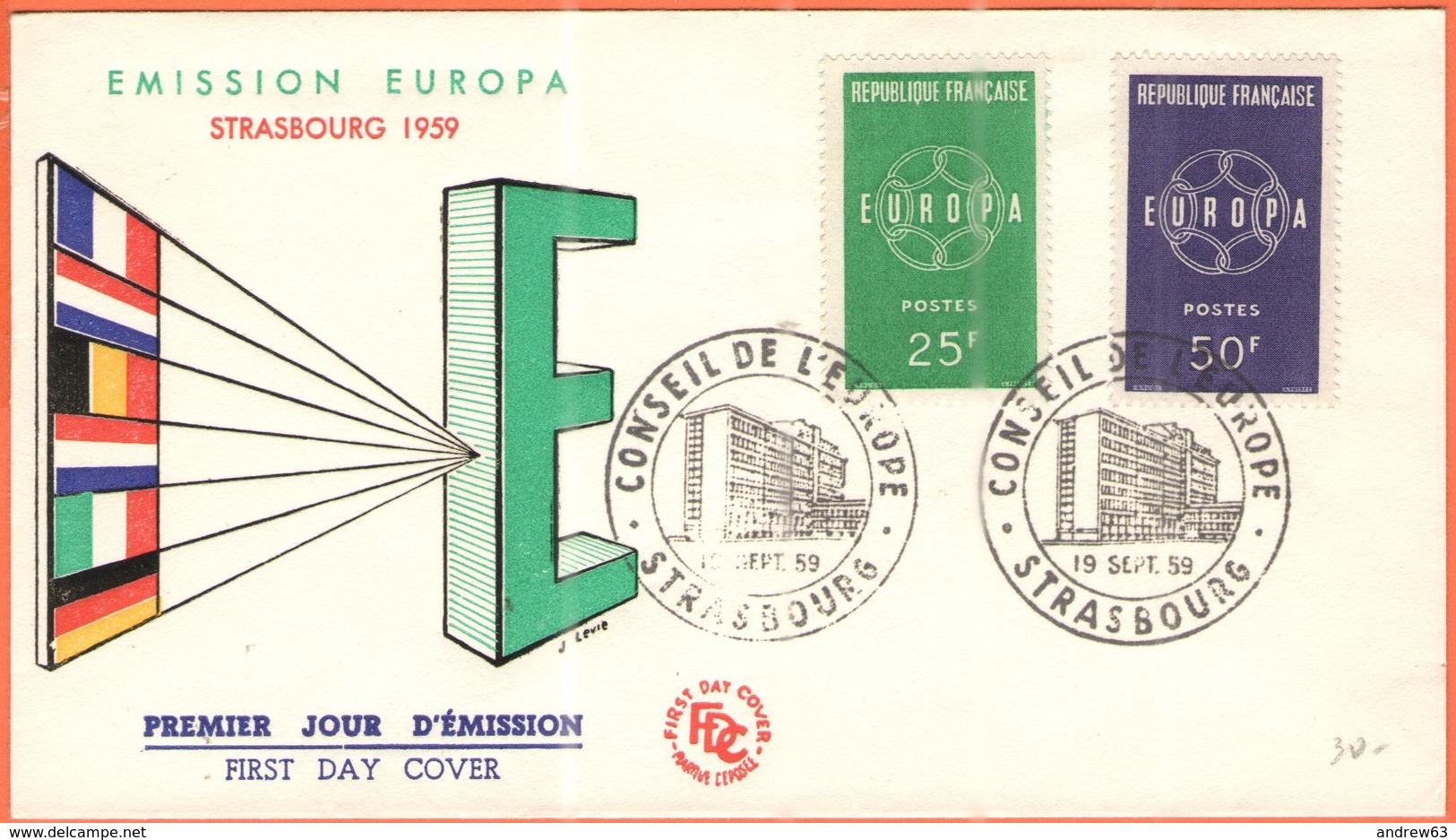 FRANCIA - France - 1959 - Europa Cept - FDC - Strasbourg - 1959