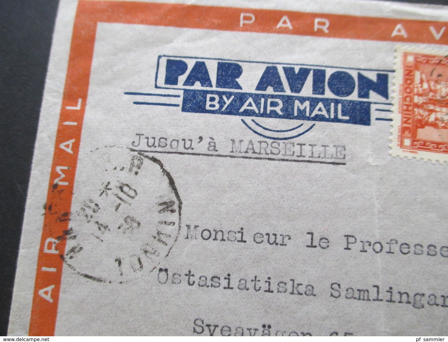 Indochine Franz. Indochina 19138 Luftpost Air Mail Nach Schweden! Poste Aerienne Indochine Jusqu'a Marseille - Lettres & Documents