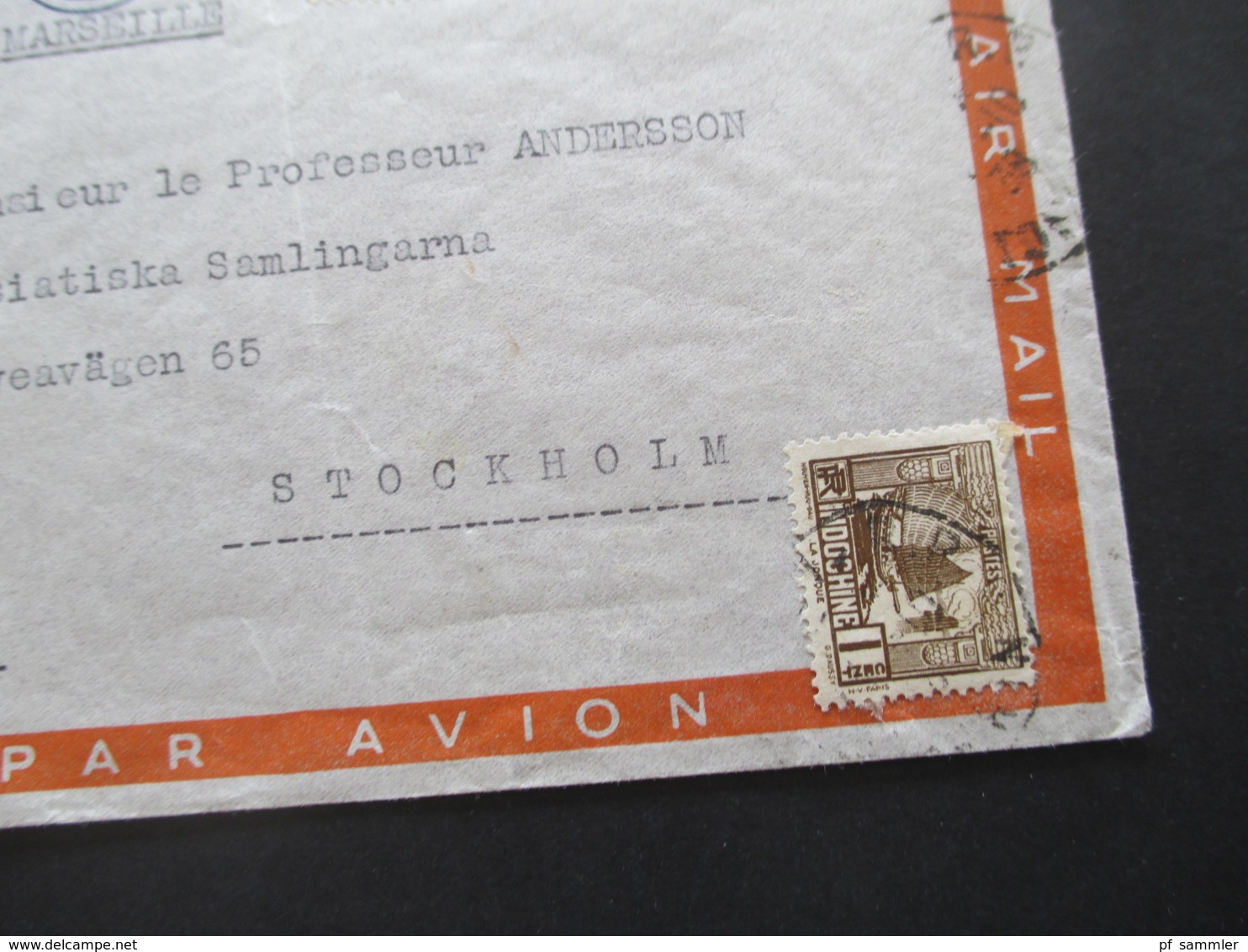 Indochine Franz. Indochina 19138 Luftpost Air Mail Nach Schweden! Poste Aerienne Indochine Jusqu'a Marseille - Covers & Documents