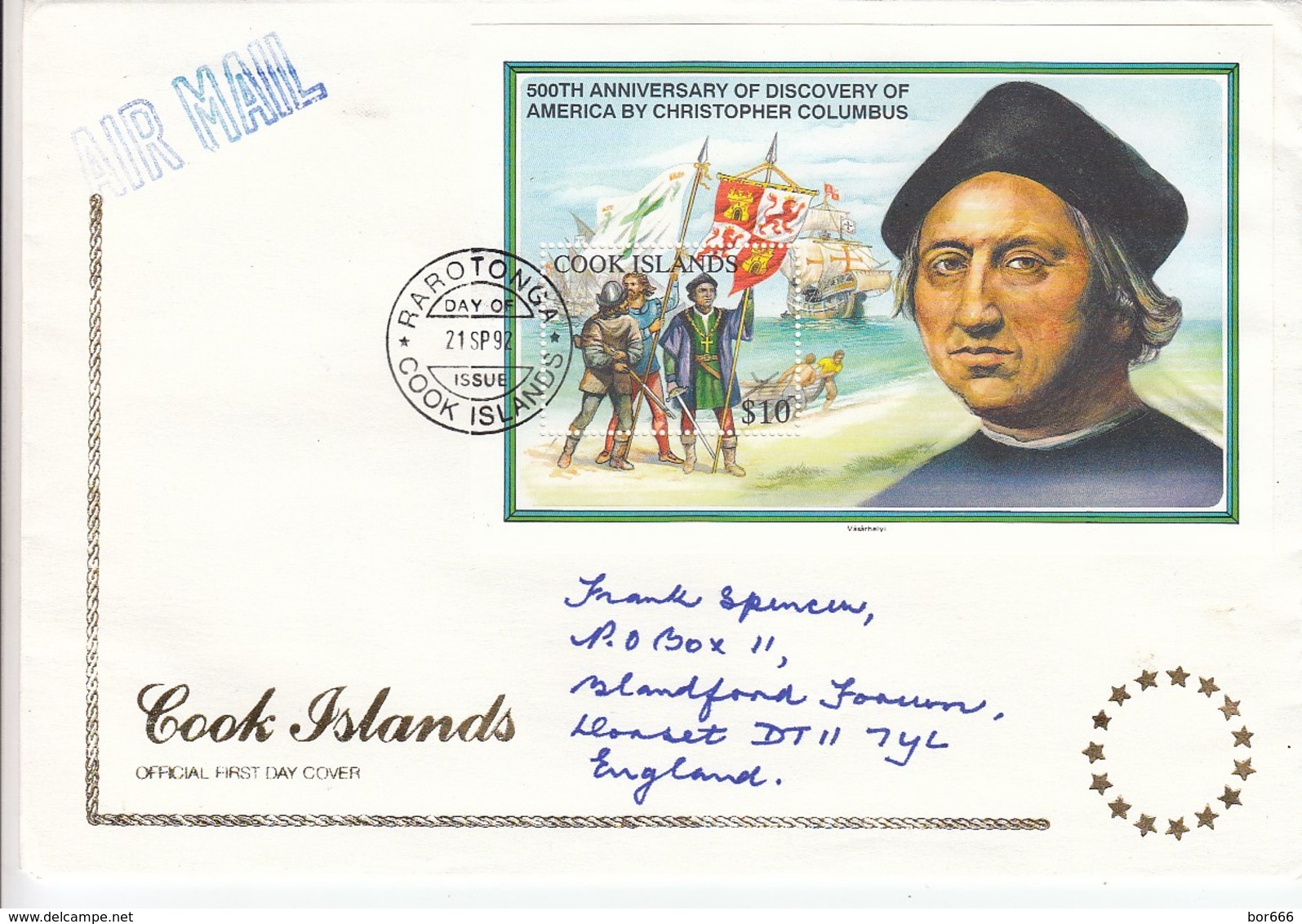 GOOD COOK ISLANDS FDC To GB 1992 - Ships / Columbus - Cook Islands