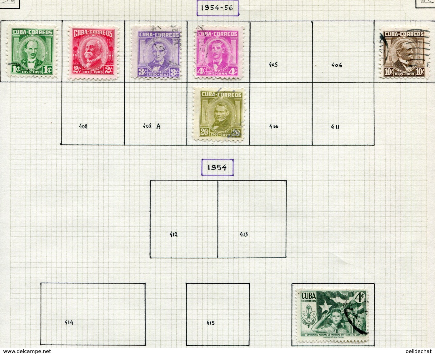 13195 CUBA Collection Vendue Par Page N°359, 382, 383/4, 395, 397/8, 402/04A, 407, 409, 416 °/(*) 1952- 54  B/TB - Used Stamps