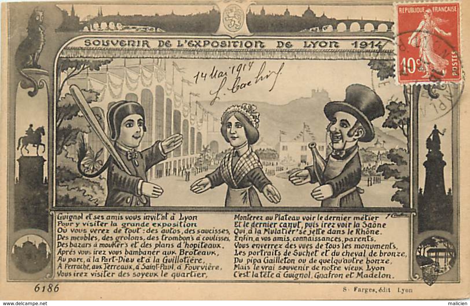 - Ref- B765- Guignol - Souvenir De L Exposition De Lyon 1914 - Invitation De Guignol à Visiter L Exposition - Rhône - - Autres & Non Classés