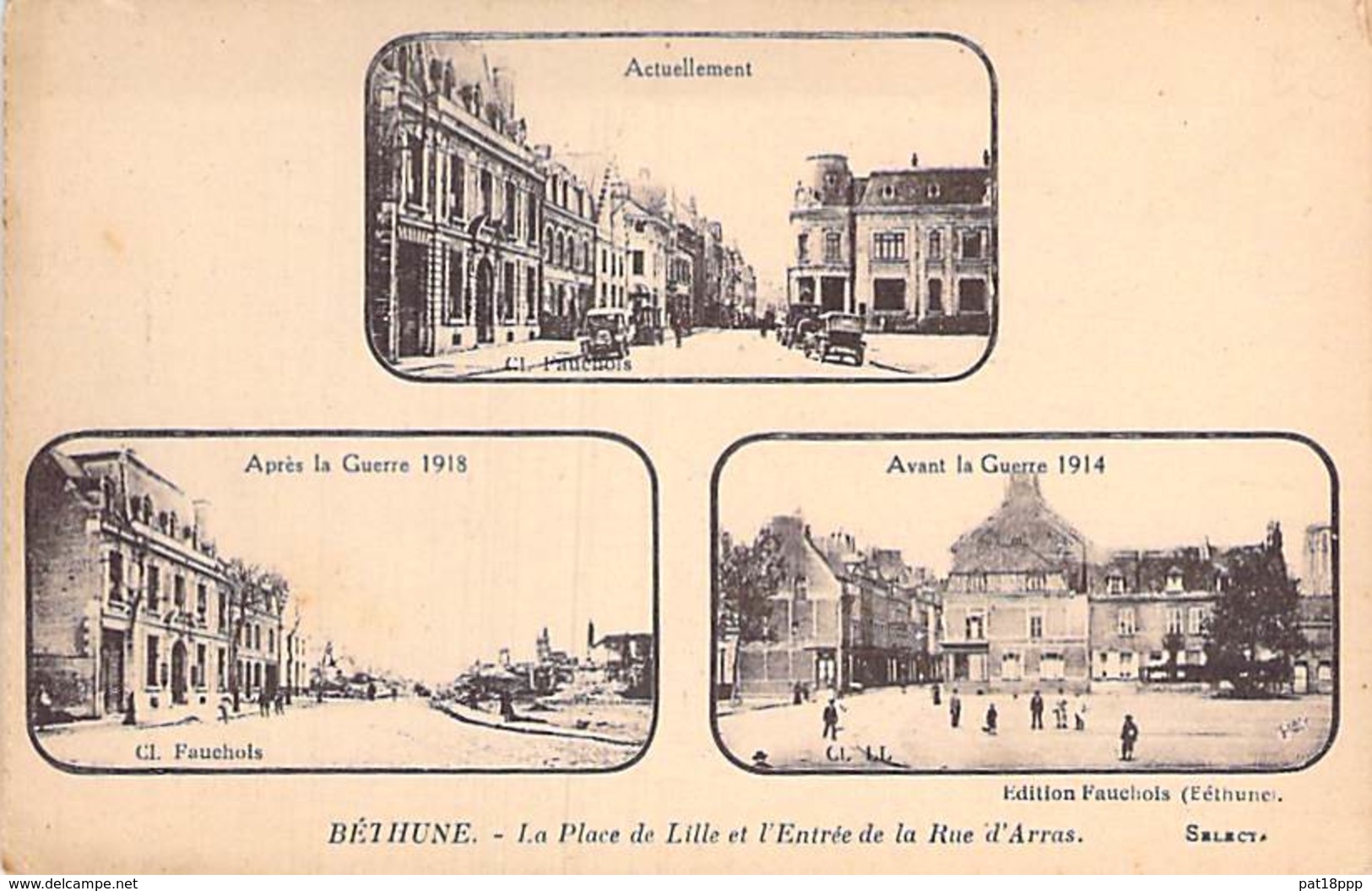 62 - BETHUNE ( Militaria ) Multivues Sépia - Place De Lille ( Avant 1914 - Après 1918 - Actuellement ) CPAPas De Calais - Bethune