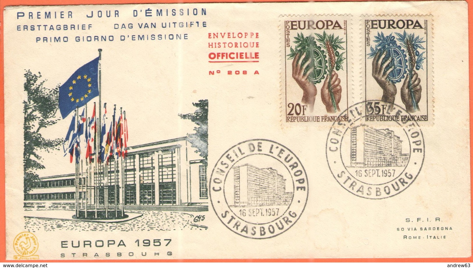 FRANCIA - France - 1958 - Europa Cept - 2 FDC - Paris + Strasbourg - 1957