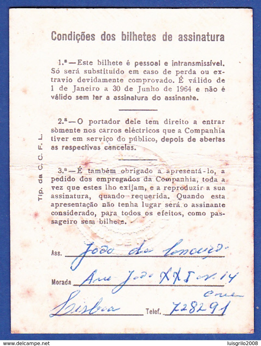 Portugal, PASSE 1964 - CARRIS, Companhia Carris De Ferro De Lisboa - Europa