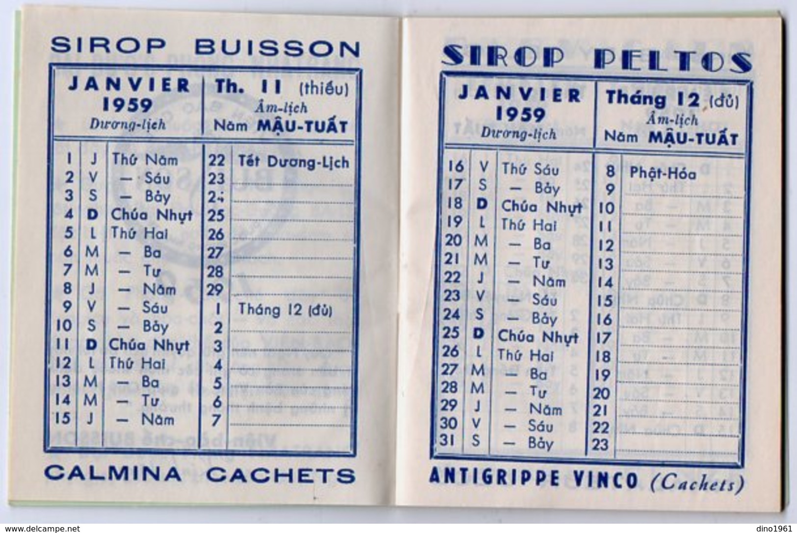 VP15.079 - INDOCHINE - VIETNAM - Petit Calendrier 1959 - Grande Pharmacie De NHATRANG - M. BUISSON Pharmacien - Tamaño Pequeño : 1941-60