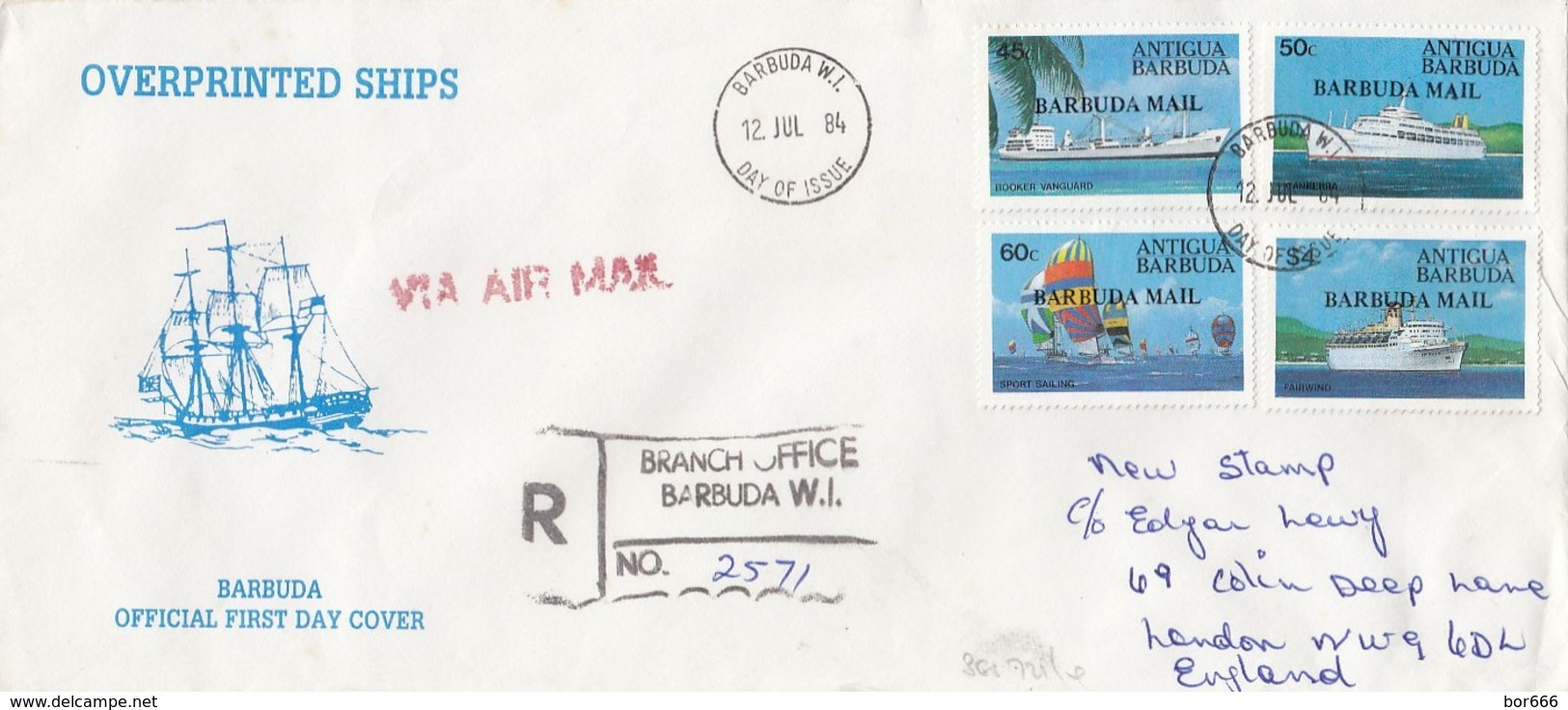 GOOD BARBUDA FDC / REGISTERED Cover To GB 1984 - Ships - Antigua And Barbuda (1981-...)