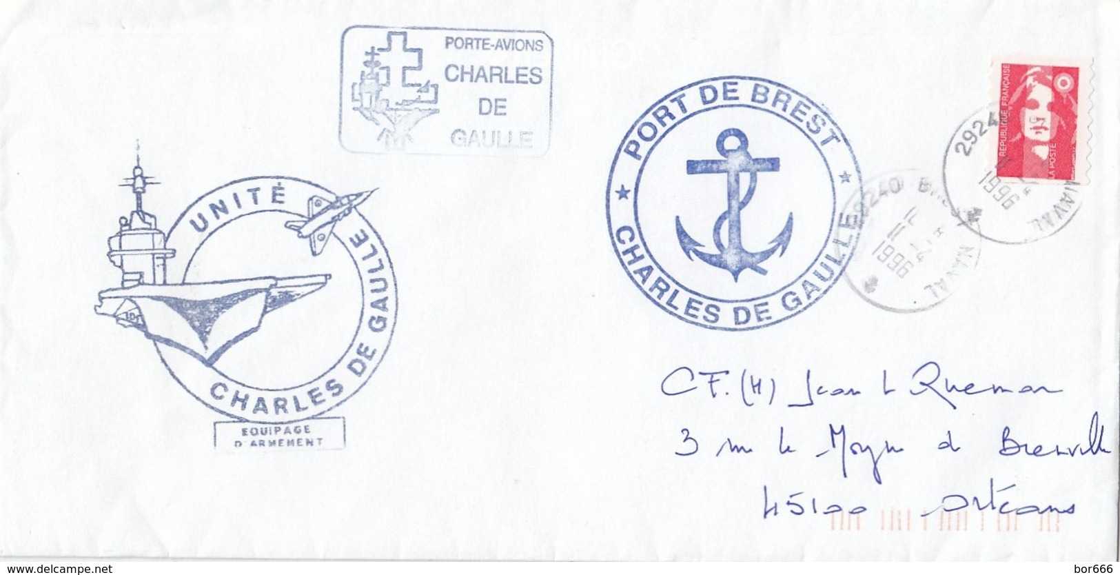 GOOD FRANCE Shippost / Paquebot Postal Cover 1996 - Porte-avions Charles De Gaulle - Standard Postcards & Stamped On Demand (before 1995)