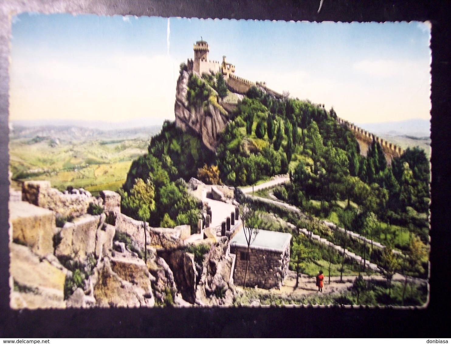 San Marino: La Seconda Torre. Cartolina B/n Acquerellato FG Vg 1955 - San Marino