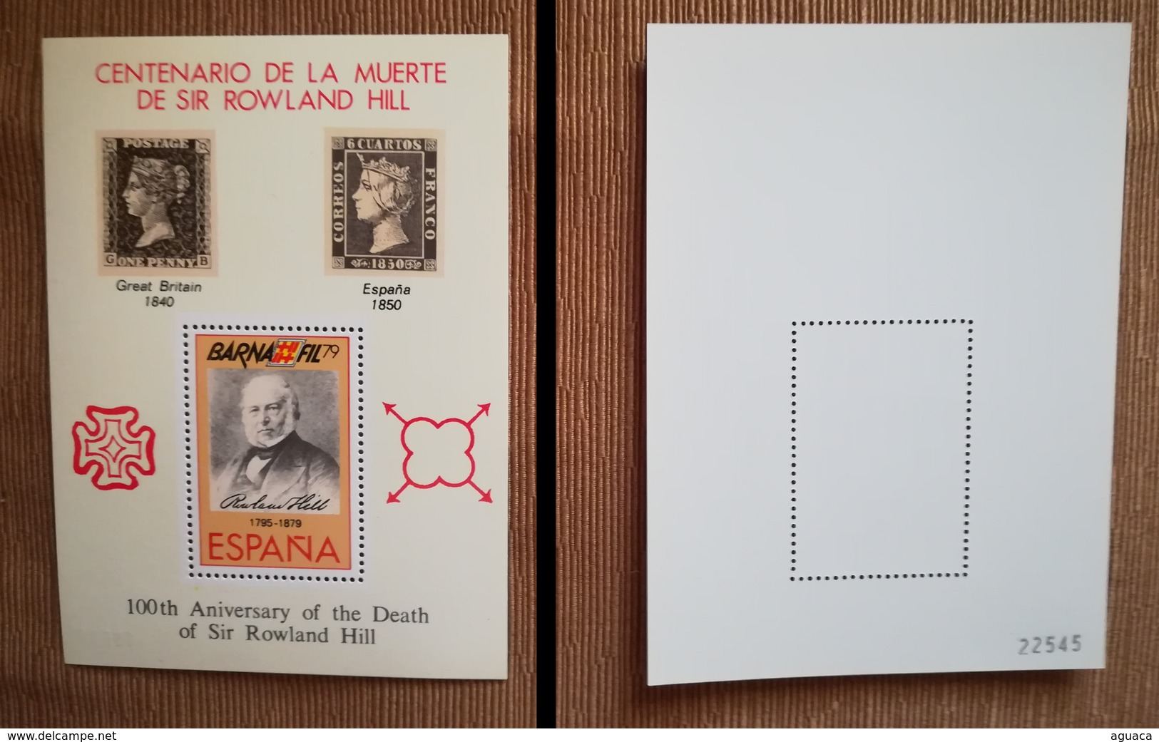 ESPAÑA SPAIN 1979 BARNAFIL 79 HOJA RECUERDO CENTENARIO DE LA MUERTE DE SIR ROWLAND HILL MNH - Feuillets Souvenir