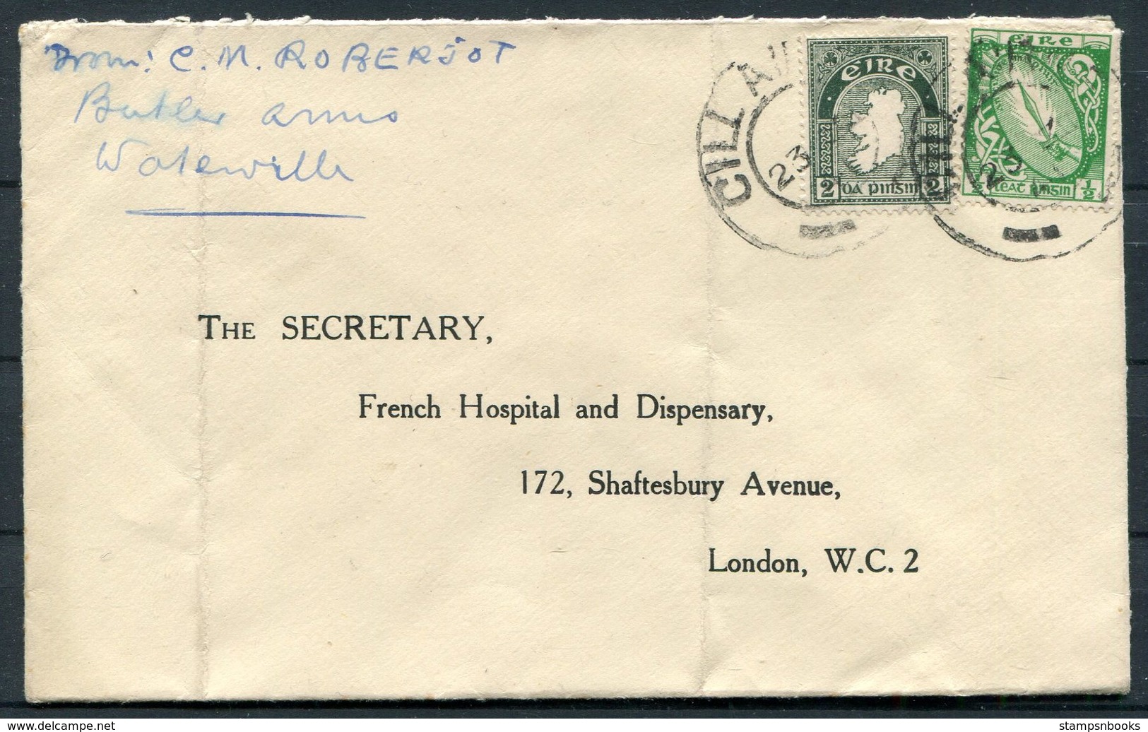 1941 Ireland Eire Cover - The French Hospital, Shaftsbury Avenue, London England - Lettres & Documents