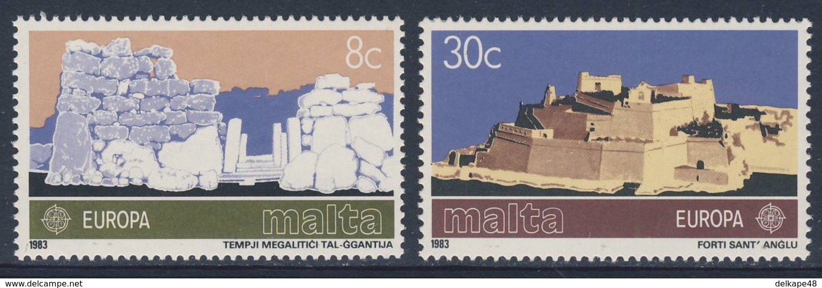 Malta 1983 Mi 680 /1 YT 668 /9 SG 712 /3 ** Ggantija Megalithic Temples, Gozo (3000 V. Chr.) + Fort St. Angelo (1530) - 1983