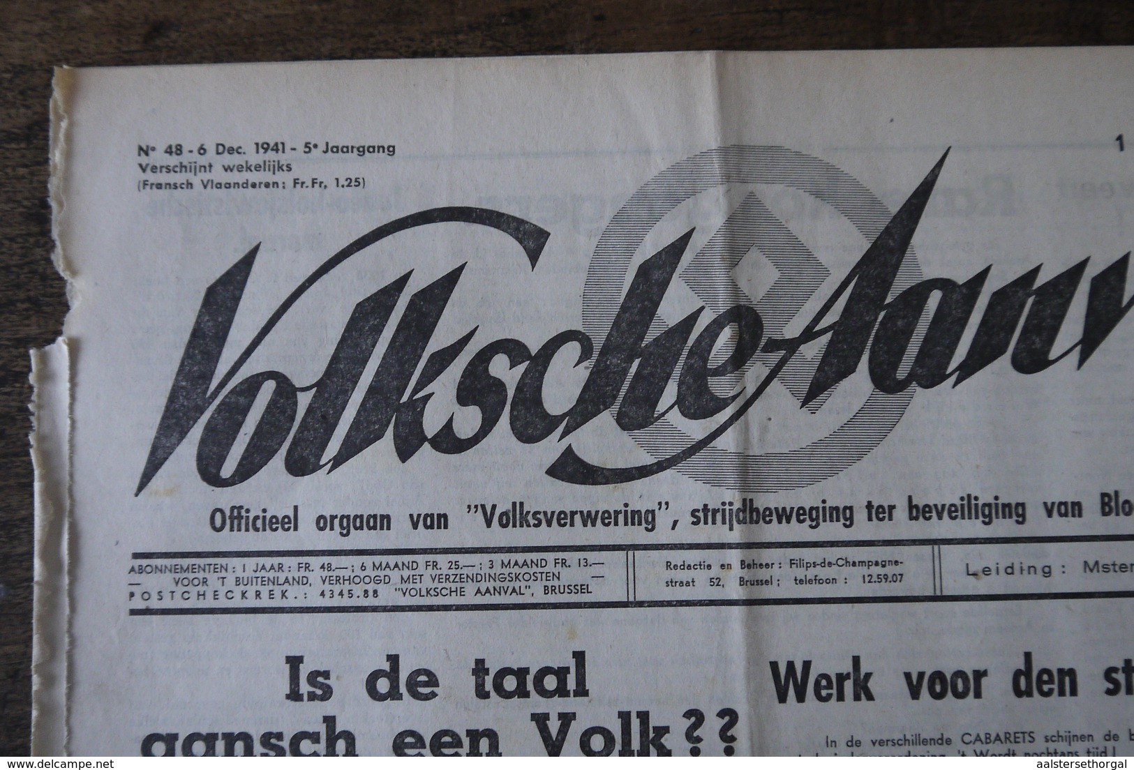 Wo2 Collaboratie Weekblad Volksche Aanval Dd 6/12/1941 Anti Joods Zeldzaam Blad - 1939-45