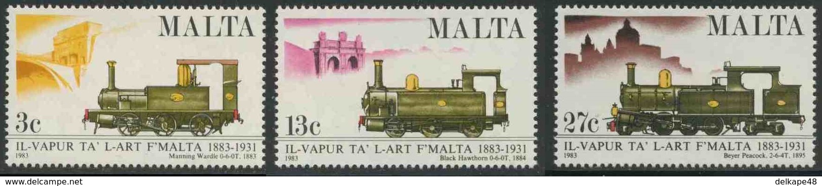 Malta 1983 Mi 673 /5 YT 661 /3 SG 705 /7 ** 100. Jahrestag Eröffnung Eisenbahnlinie Valletta - Rabat / Malta Railways - Malta