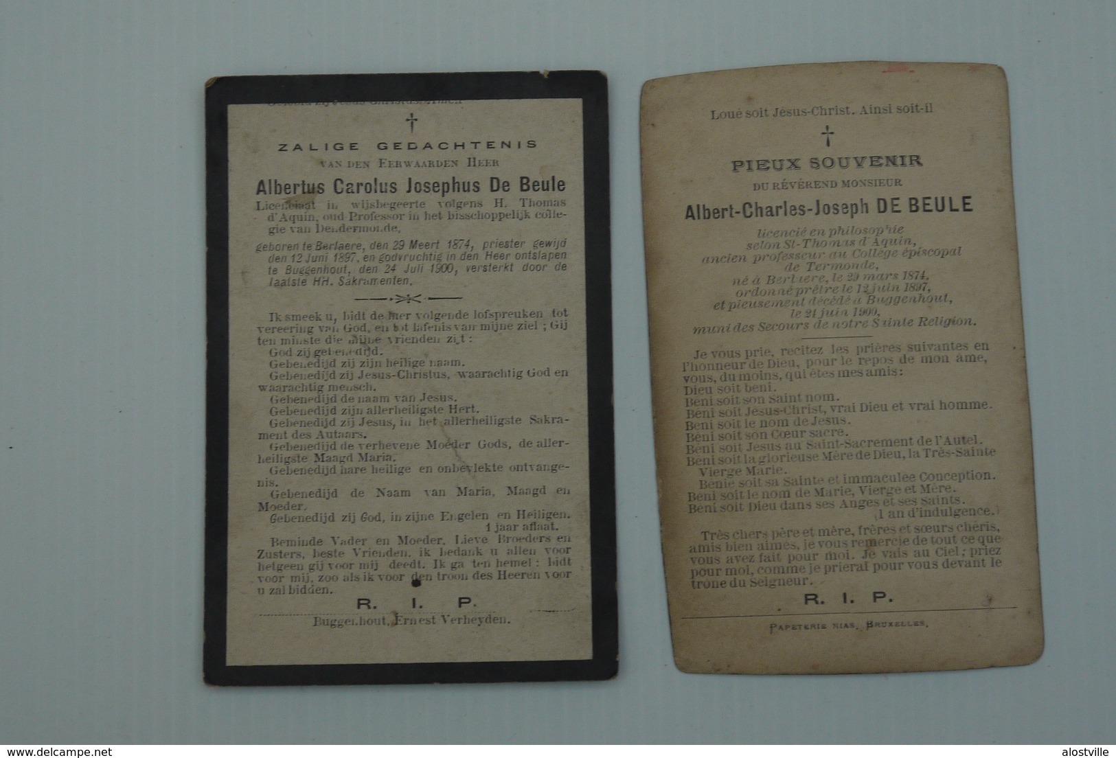 Doodsprentje Pastoor Dendermonde Leraar College Dendermonde Berlare De Beule Albert +1900 Foto 2stuks - Religion & Esotericism