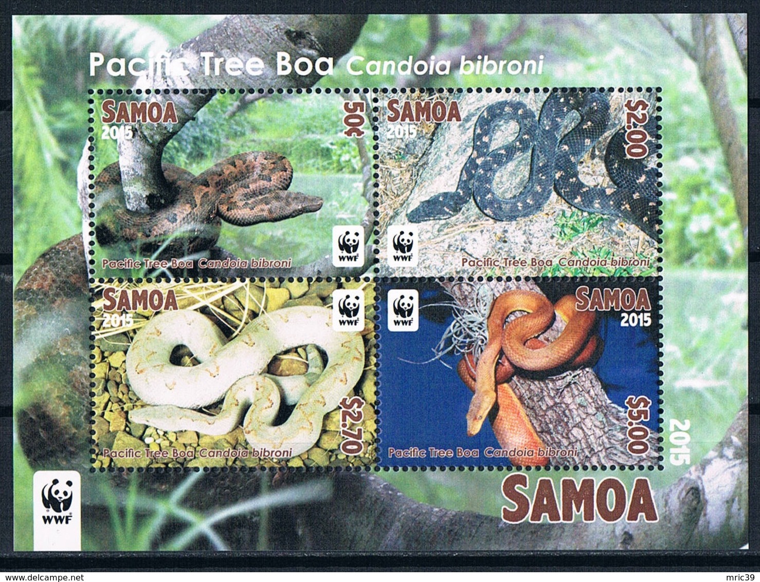 Bloc Sheet Reptiles Serpents Reptils Snakes  Boa WWF  Neuf  MNH ** Samoa 2015 - Serpents