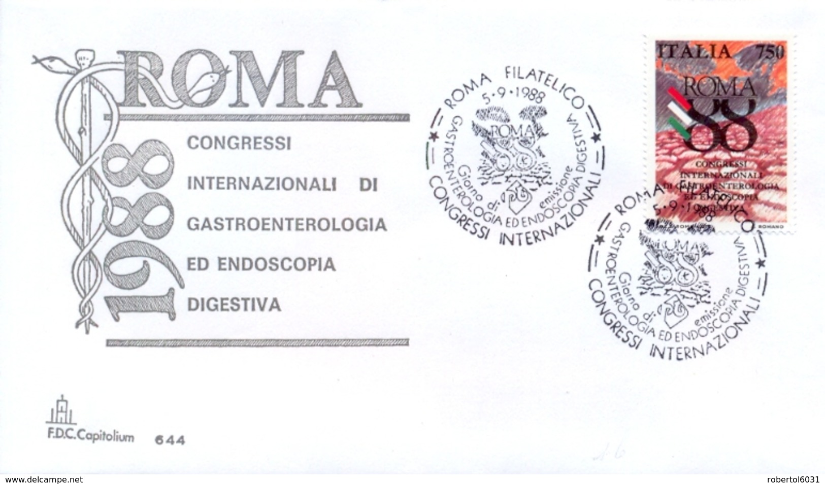 Italy 1988 FDC International Gastroenterology And Digestive Endoscopy Congress In Rome - Geneeskunde