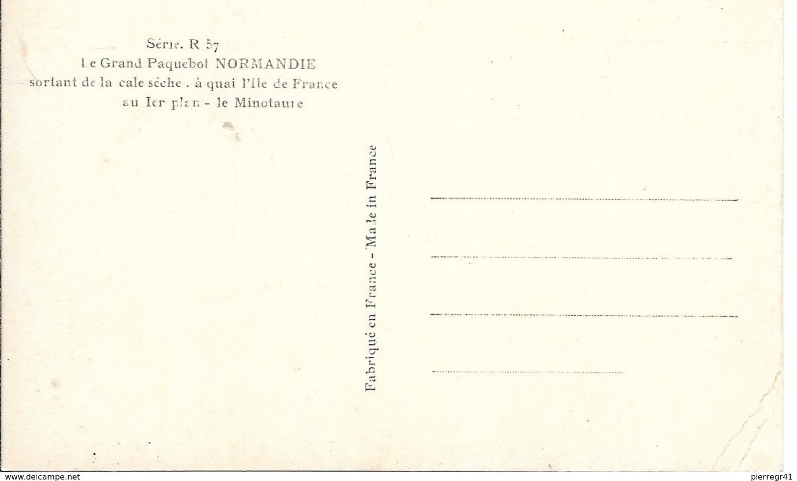 CPA-1935-PAQUEBOT-NORMANDIE-Sortant De La Cale Seche-A Quai ILE De France-Remorqueur Minotaure-Série R-57- BE- - Paquebots