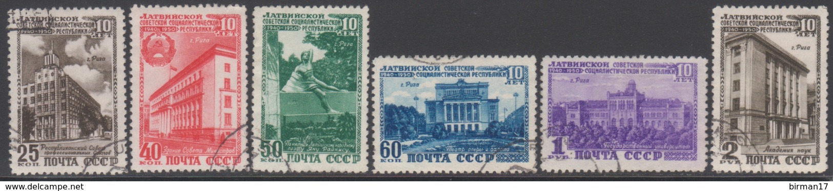 RUSSIE 1950 6 TP 10è Anniv De La Lettonie N° 1477 à 1482 Y&T Oblitéré - Oblitérés