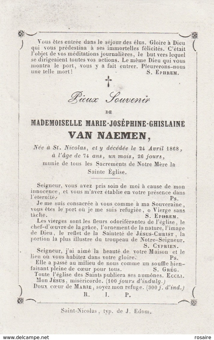 Marie Joséphine Ghislaine Van Naemen-st.nicolas 1868 - Images Religieuses