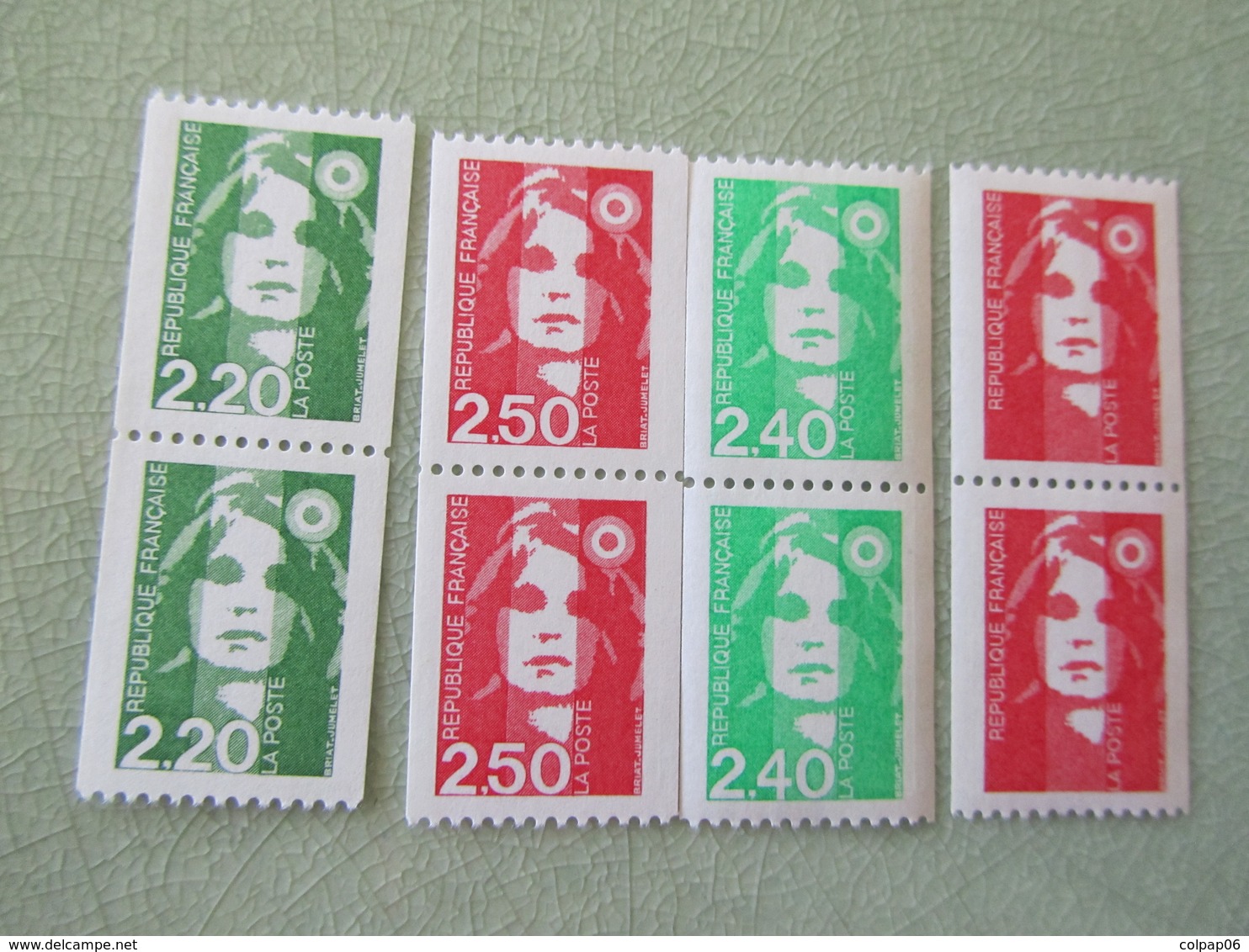 Marianne De Briat - Roulettes - 2.20 - 2.40 Vert -  2.50 - Sans Valeur Rouge - 4 Valeurs -  Bandes De 2 Avec N° - Roulettes