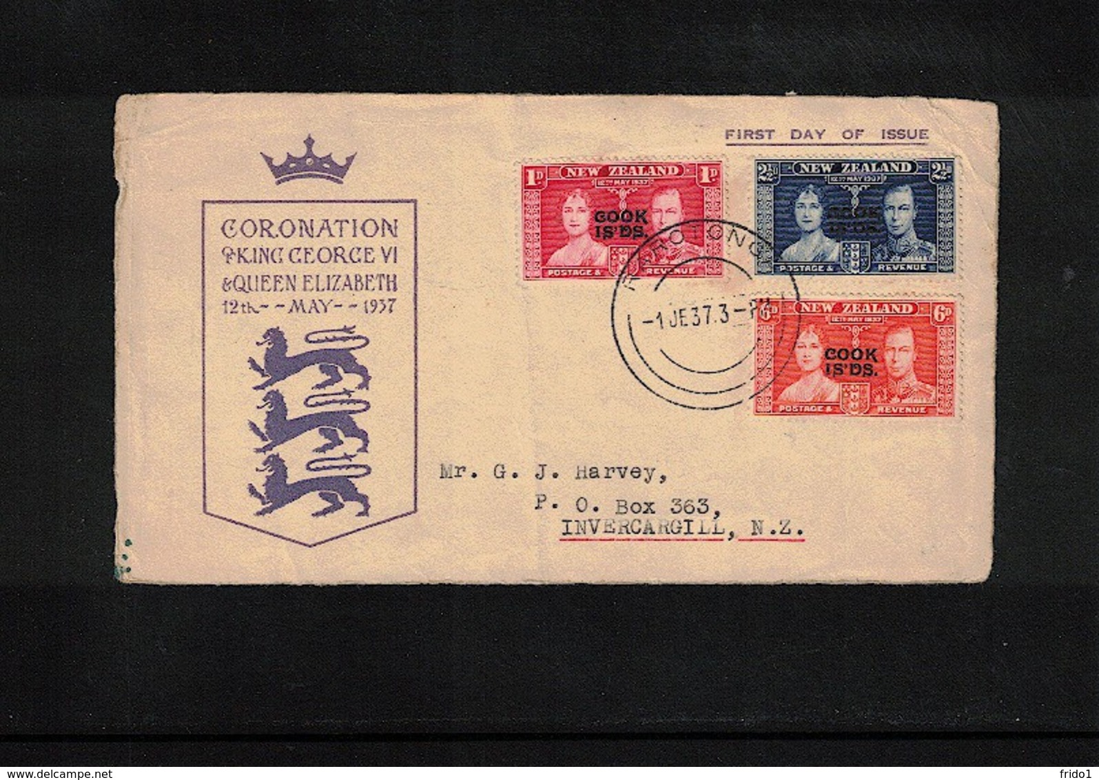 Cook Islands 1937 Coronation Interesting Only Front Part Of The Letter - Islas Cook