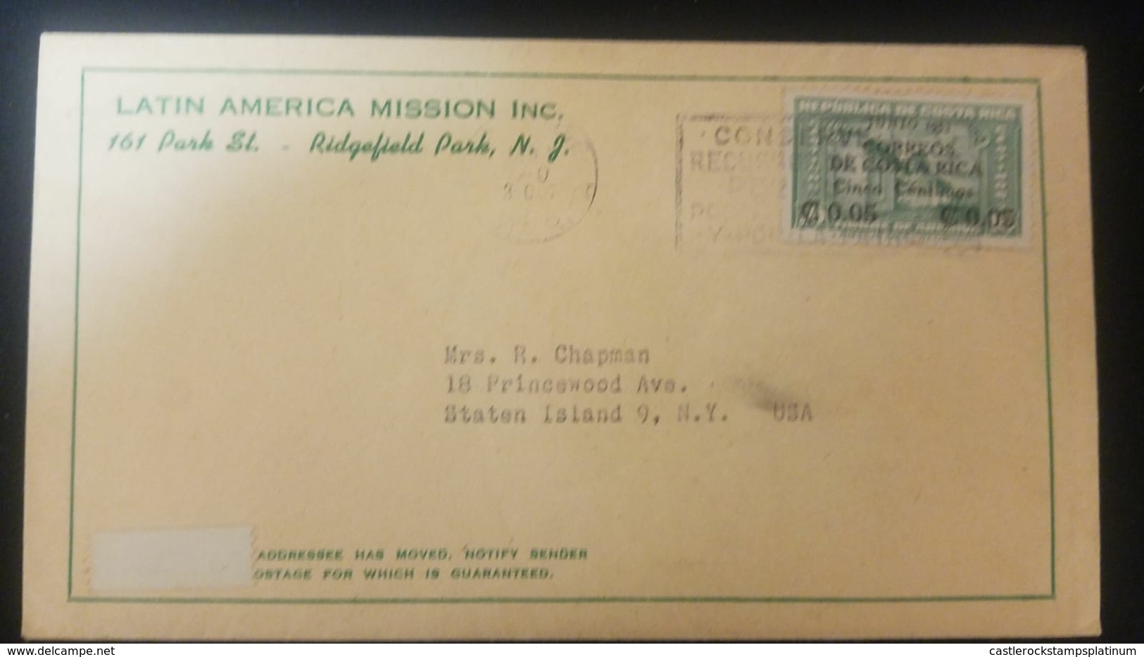 O) 1953 COSTA RICA, OLD UNIVERSITY OF COSTA RICA SCT 257 - LATIN AMERICA MISSION INC. TO USA - Costa Rica