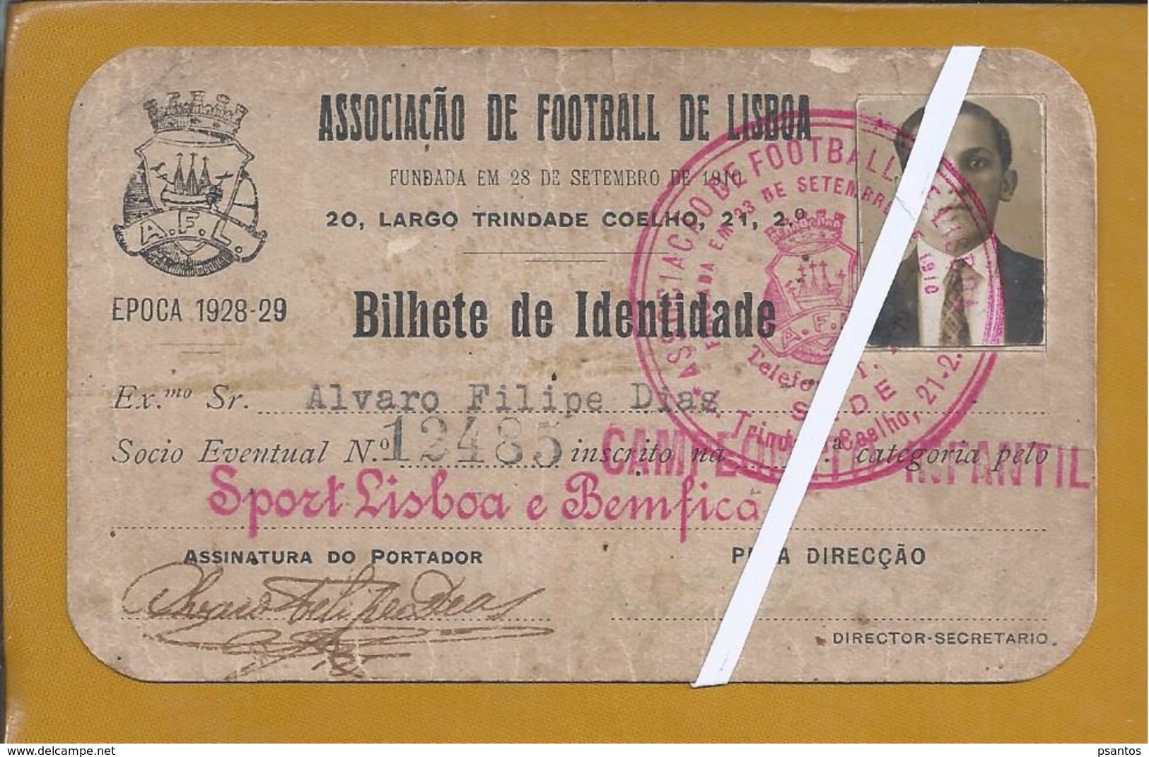 Sport Lisboa E Benfica. Soccer. Fußball. Football. Rare Card Of Football Association Of Lisbon 1928/1929. Player Benfica - Deportes