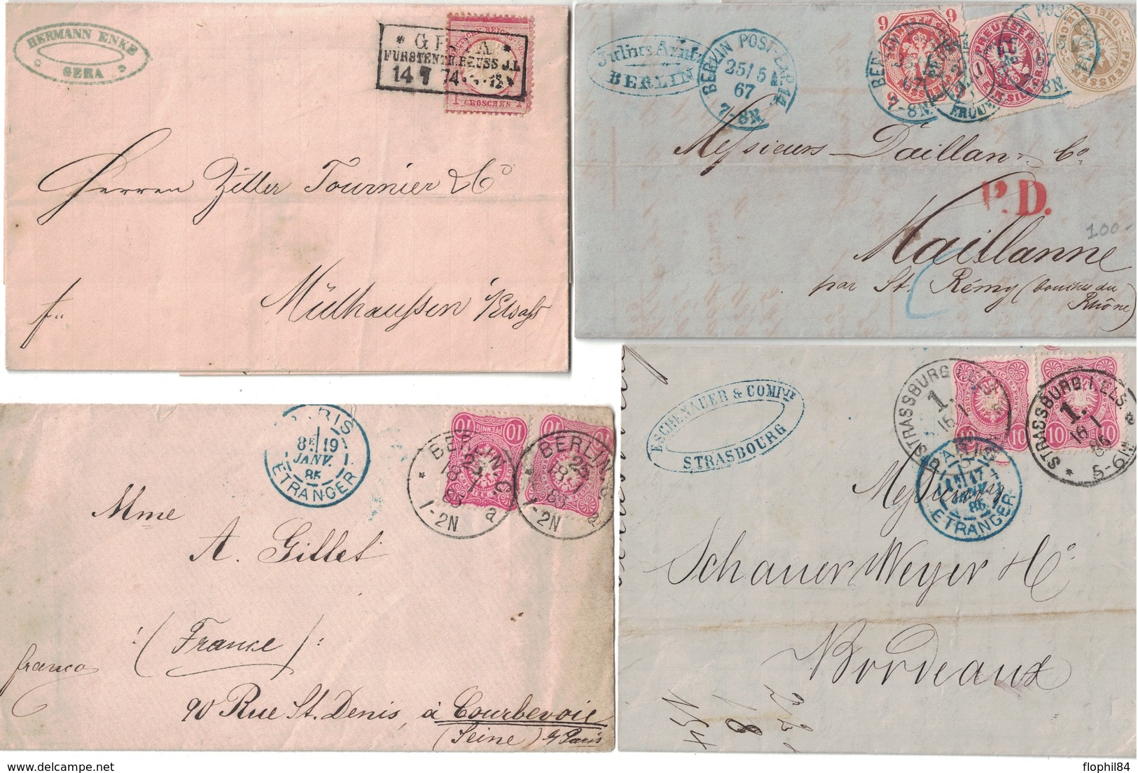 ALLEMAGNE - ENSEMBLE DE 21 LETTRES ET 72 TIMBRES - OBLITERATIONS - DESTINATIONS (BELGIQUE-GB-FRANCE-SUISSE-USA) - ALSACE - Sammlungen