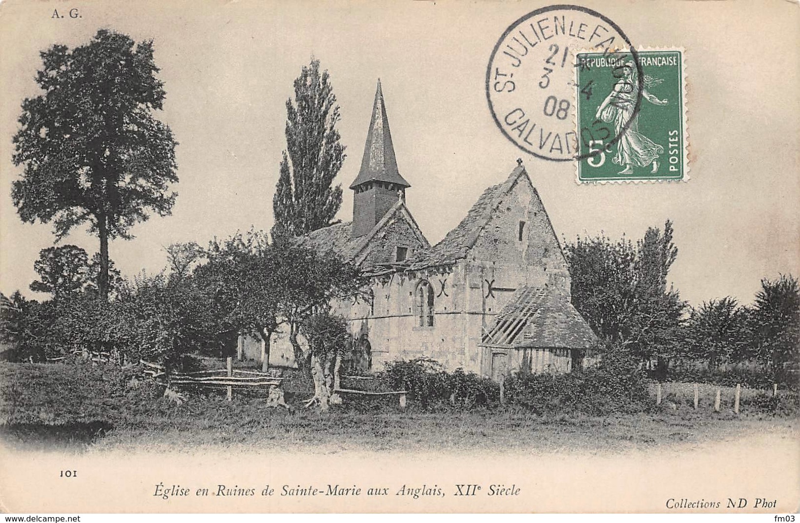 Le Mesnil Mauger église Ste Marie Aux Anglais Canton Mézidon Canon Oblitération St Julien Le Faucon - Autres & Non Classés