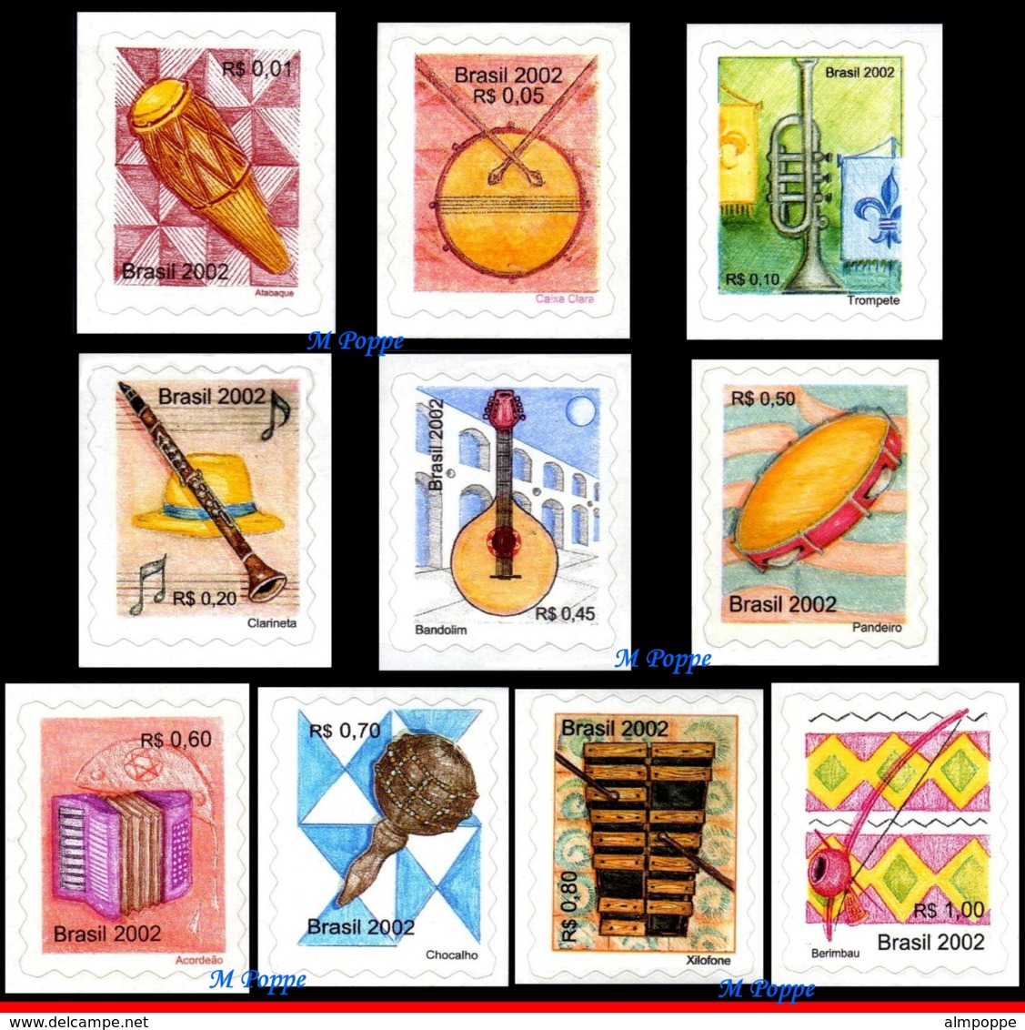 Ref. BR-2869A-77A BRAZIL 2002 MUSIC, MUSICAL INSTRUMENTS,, MI# 3247-56, SET MNH 10V Sc# 2869A-2877 - Ongebruikt