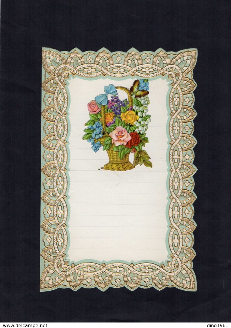 VP15.087 - Lettre Vierge Papier Gaufré Double Page Avec Découpi Panier à Fleurs - Bloemen