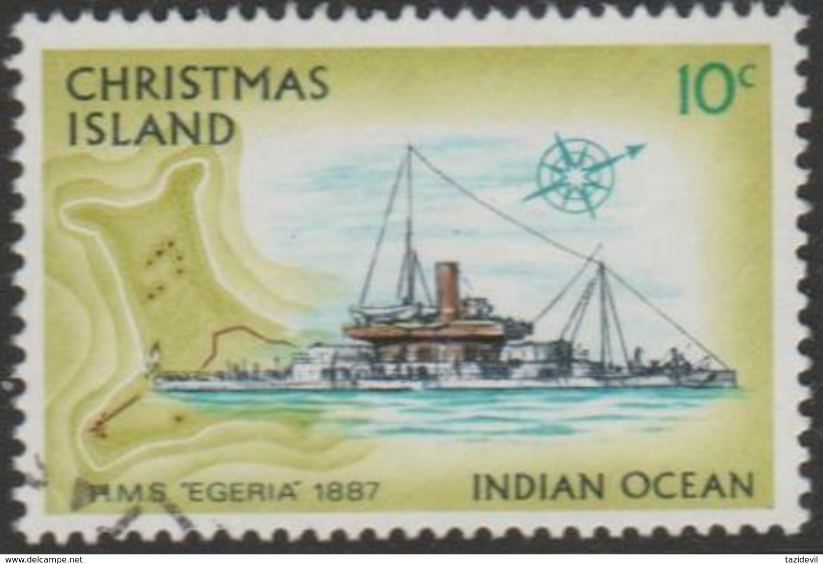 CHRISTMAS ISLAND-USED 1973 10c Christmas Island Ships - "Egeria" - Christmas Island