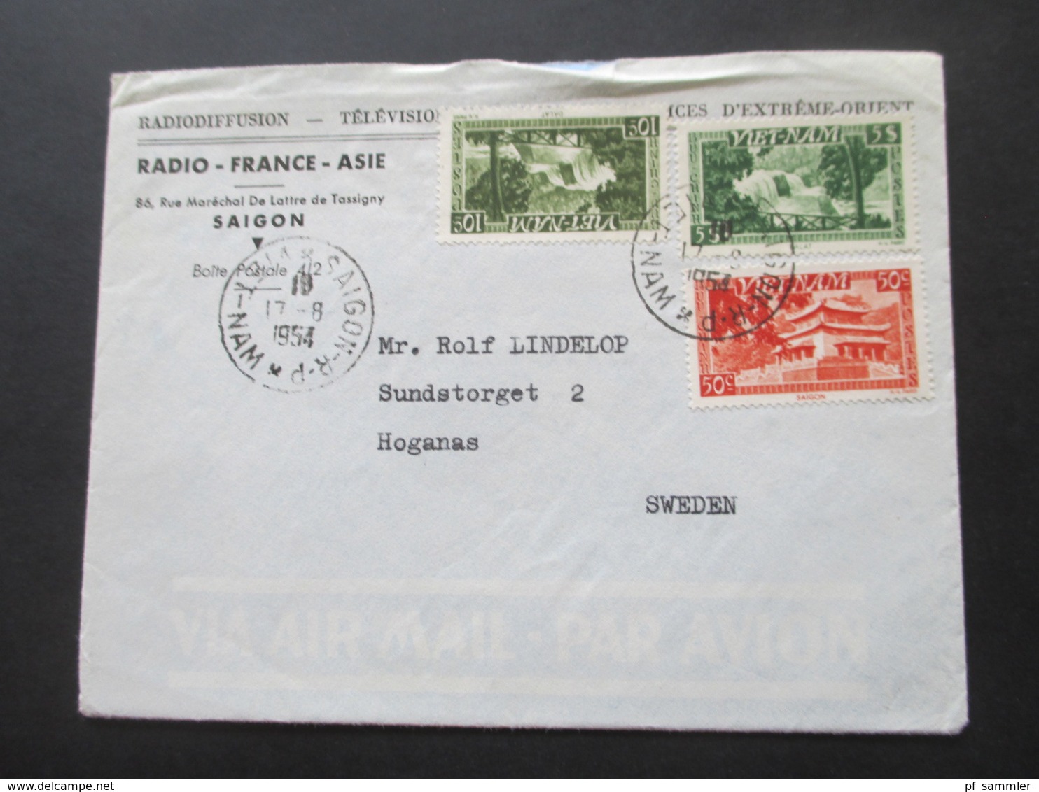 Vietnam 1950-56 Radio France Asie Radiosender 11 Auslandsbriefe nach Schweden! 6x Radioprogramm + 1x Christmas Greetings