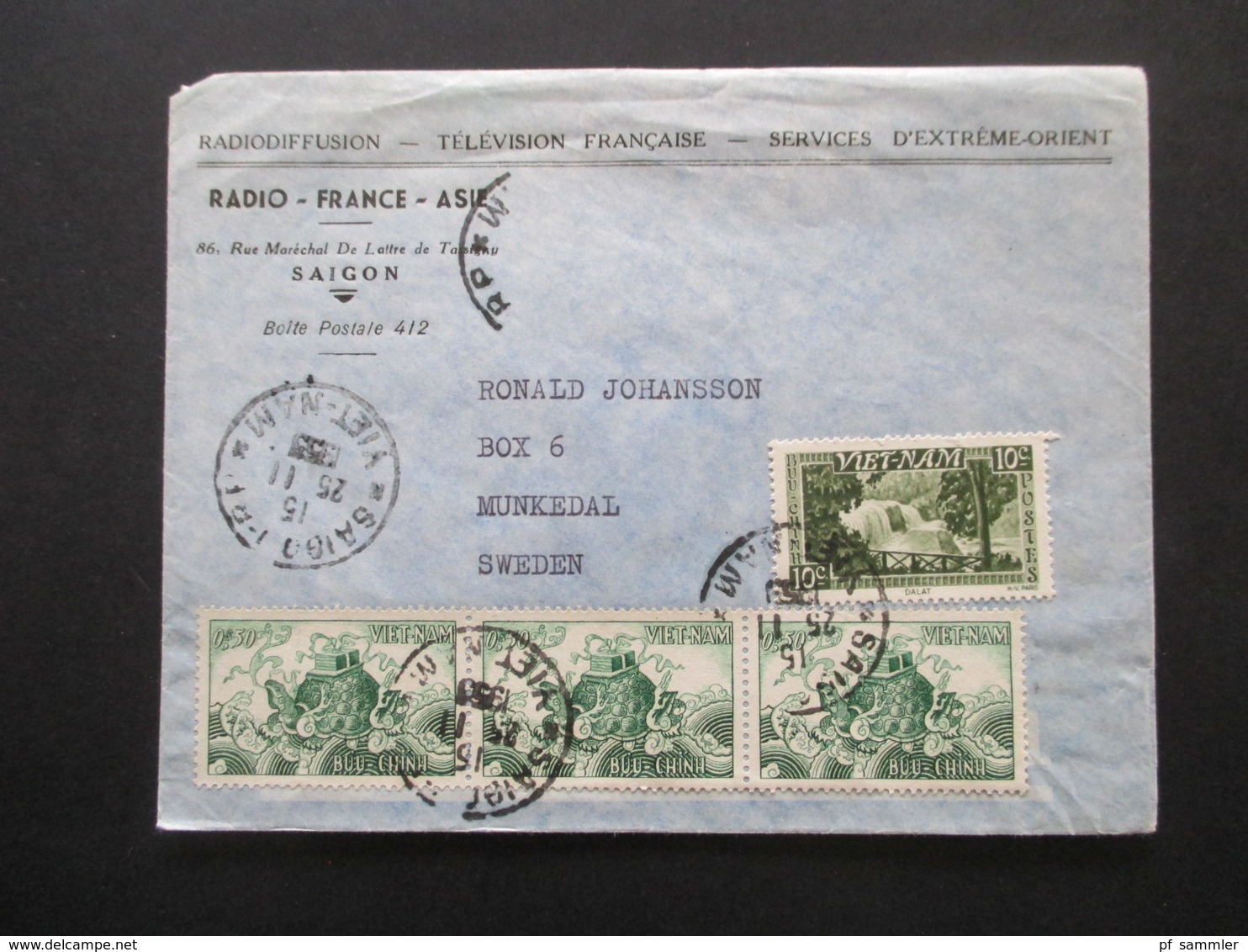 Vietnam 1950-56 Radio France Asie Radiosender 11 Auslandsbriefe nach Schweden! 6x Radioprogramm + 1x Christmas Greetings