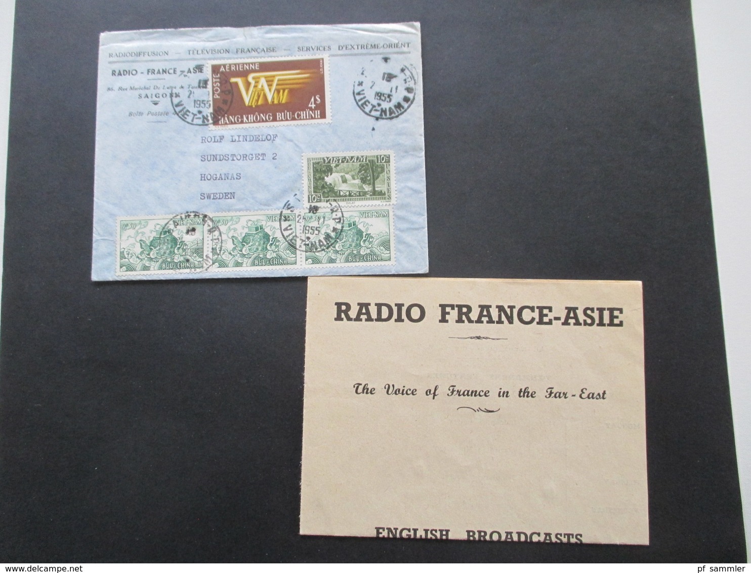 Vietnam 1950-56 Radio France Asie Radiosender 11 Auslandsbriefe nach Schweden! 6x Radioprogramm + 1x Christmas Greetings